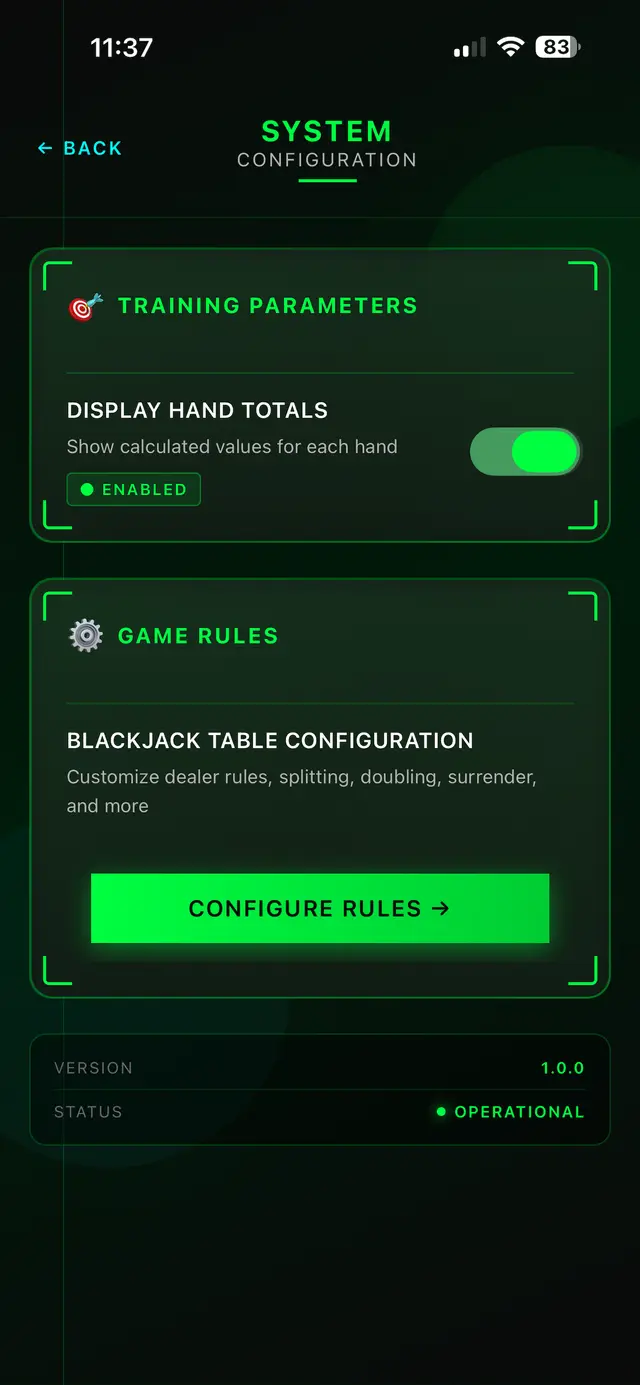 Configuration screen